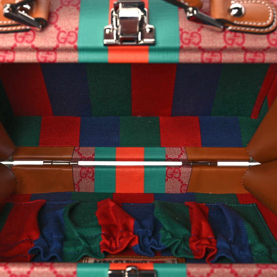 Gucci X DANS LE VERT GG Supreme Monogram Cuoio Web Mini Retro Interlocking G Beauty Case Beige Rosso Ebony Harness Brown Image 4