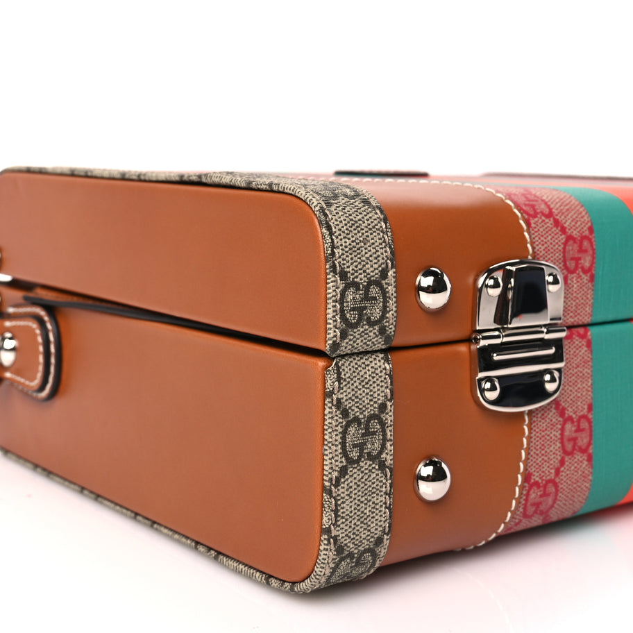 Gucci X DANS LE VERT GG Supreme Monogram Cuoio Web Mini Retro Interlocking G Beauty Case Beige Rosso Ebony Harness Brown Image 7