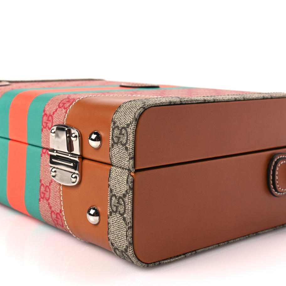 Gucci X DANS LE VERT GG Supreme Monogram Cuoio Web Mini Retro Interlocking G Beauty Case Beige Rosso Ebony Harness Brown Image 8