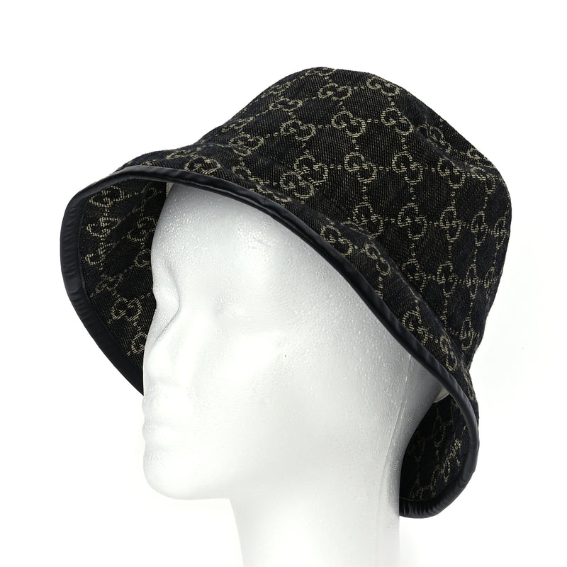  Gucci Jacquard Denim GG Monogram Oscar Bucket Hat M Black Ivory