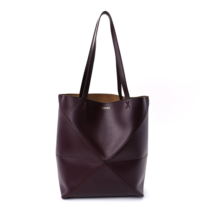  Loewe Shiny Calfskin Medium Puzzle Fold Tote  Dark Burgundy