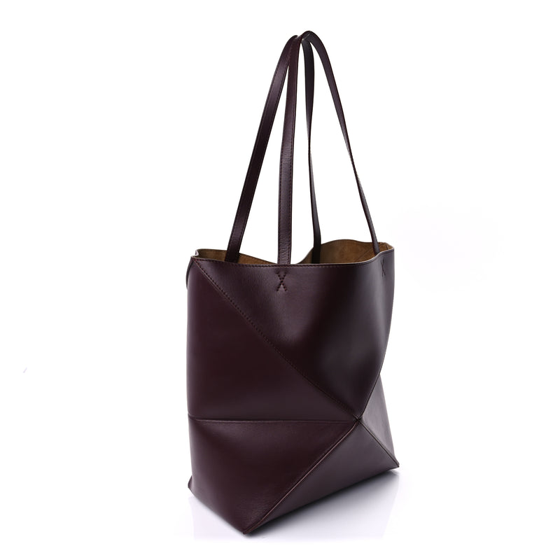  Loewe Shiny Calfskin Medium Puzzle Fold Tote  Dark Burgundy