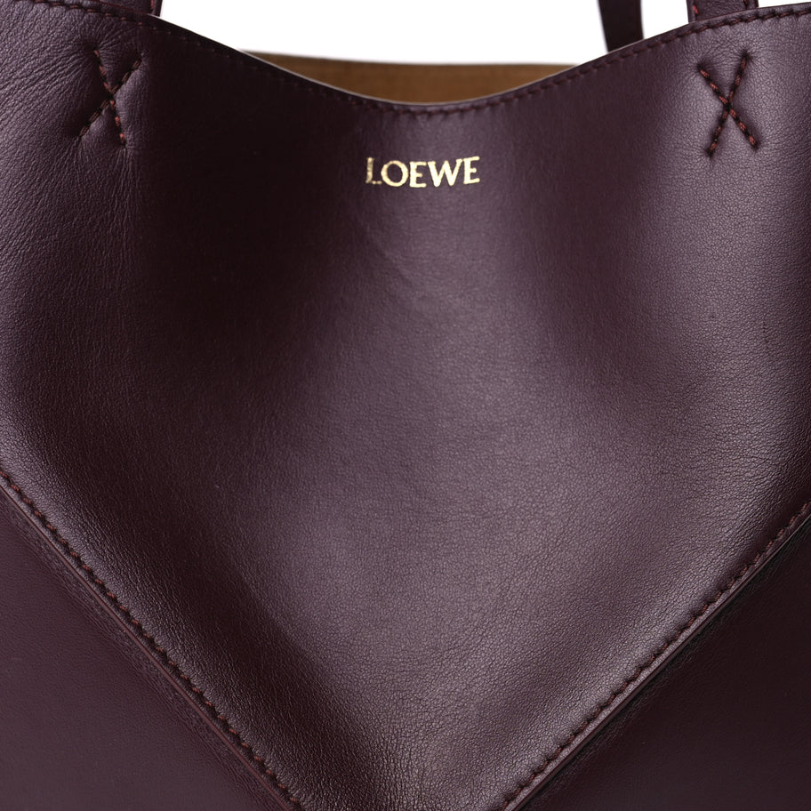 Loewe Shiny Calfskin Medium Puzzle Fold Tote  Dark Burgundy Image 6