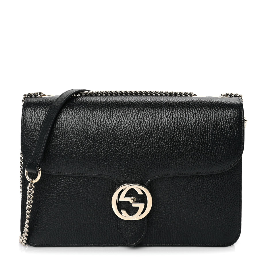 Gucci Dollar Calfskin Interlocking G Shoulder Bag Black Image 1