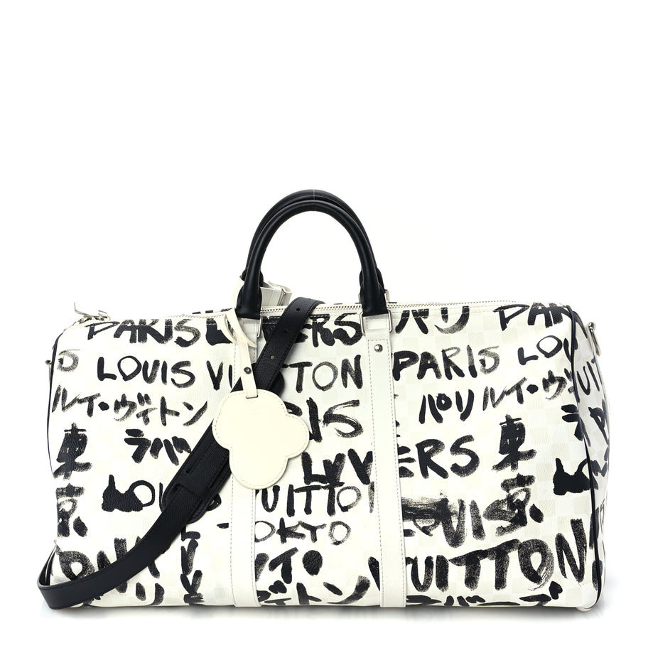 Louis Vuitton Calfskin Damier Scribble Keepall Bandouliere 50  Black White Image 1