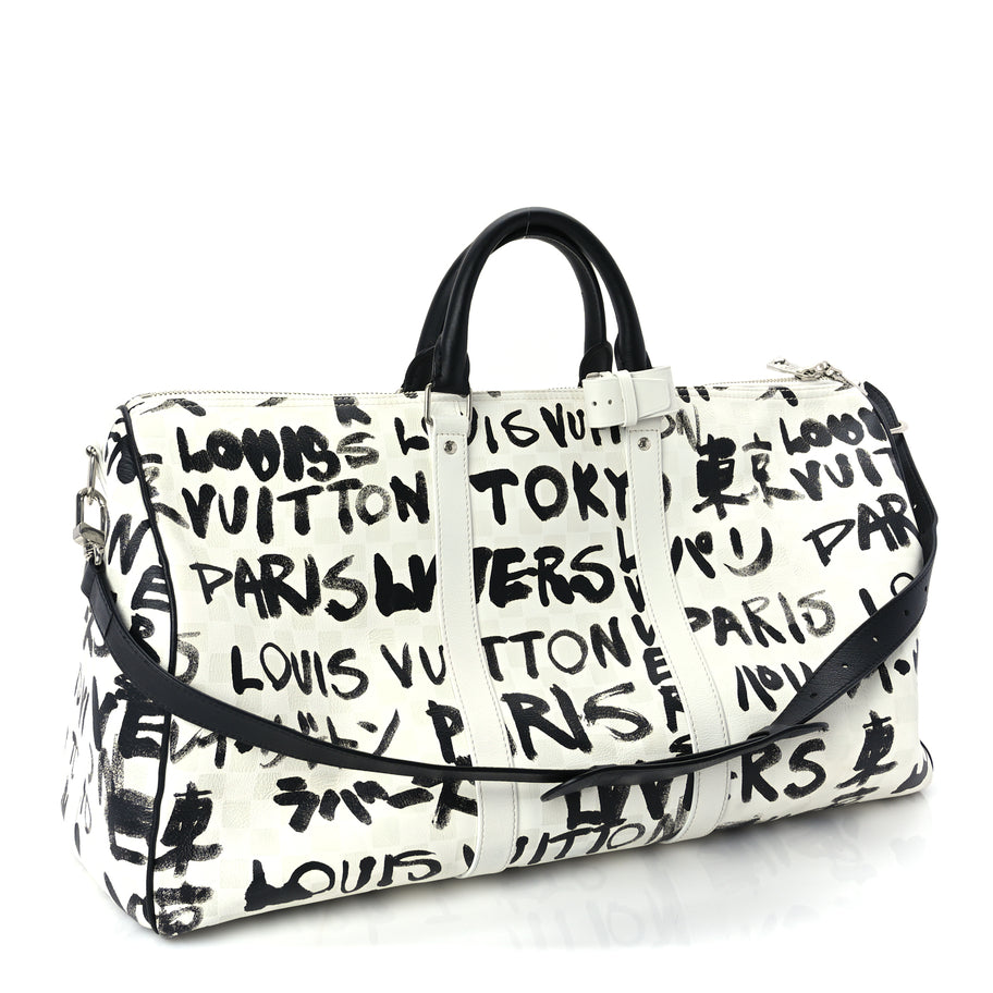 Louis Vuitton Calfskin Damier Scribble Keepall Bandouliere 50  Black White Image 2
