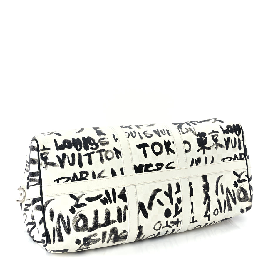 Louis Vuitton Calfskin Damier Scribble Keepall Bandouliere 50  Black White Image 3