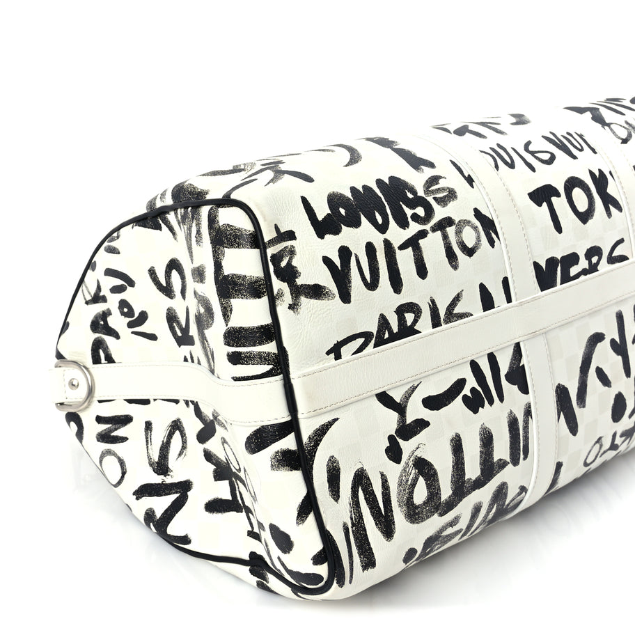 Louis Vuitton Calfskin Damier Scribble Keepall Bandouliere 50  Black White Image 7