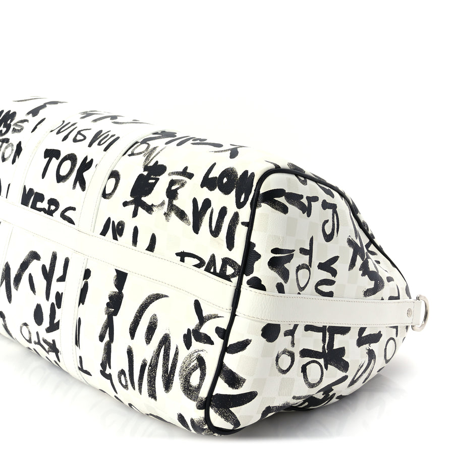 Louis Vuitton Calfskin Damier Scribble Keepall Bandouliere 50  Black White Image 8