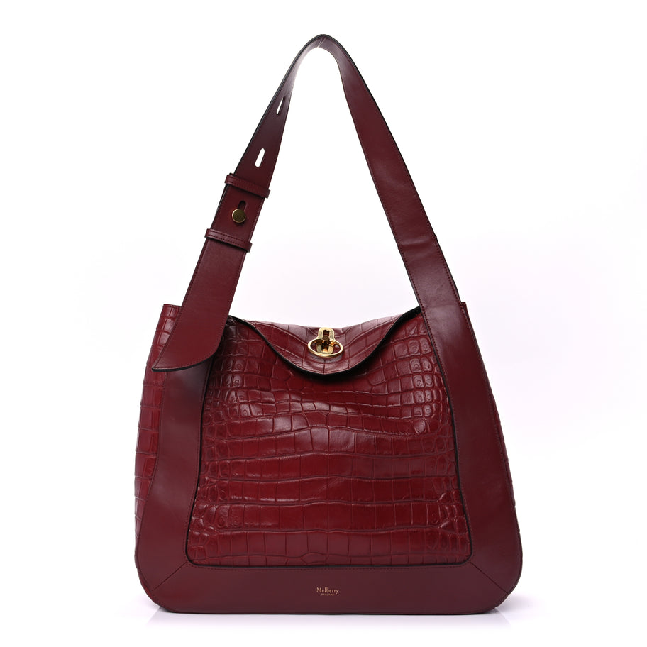 Mulberry Crocodile Embossed Calfskin Marloes Hobo Burgundy Image 1