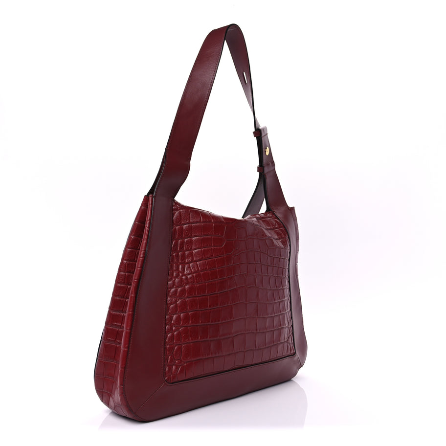Mulberry Crocodile Embossed Calfskin Marloes Hobo Burgundy Image 2
