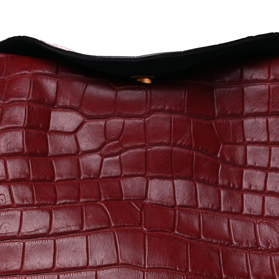 Mulberry Crocodile Embossed Calfskin Marloes Hobo Burgundy Image 6