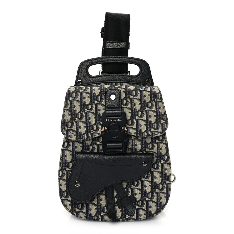  Christian Dior Grained Calfskin Oblique Mini Gallop Sling Bag Blue Black