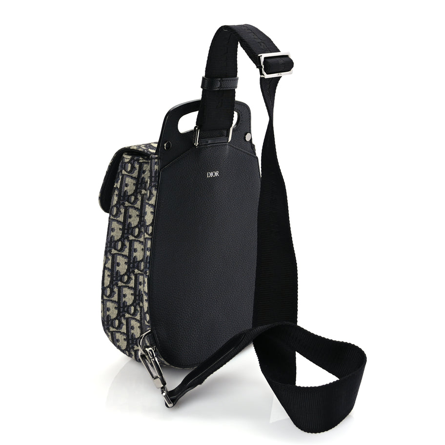 Christian Dior Grained Calfskin Oblique Mini Gallop Sling Bag Blue Black Image 2