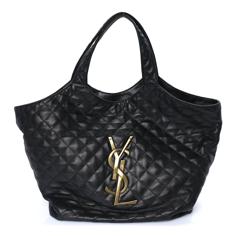  Saint Laurent Lambskin Quilted Maxi Icare Shopping Tote Black