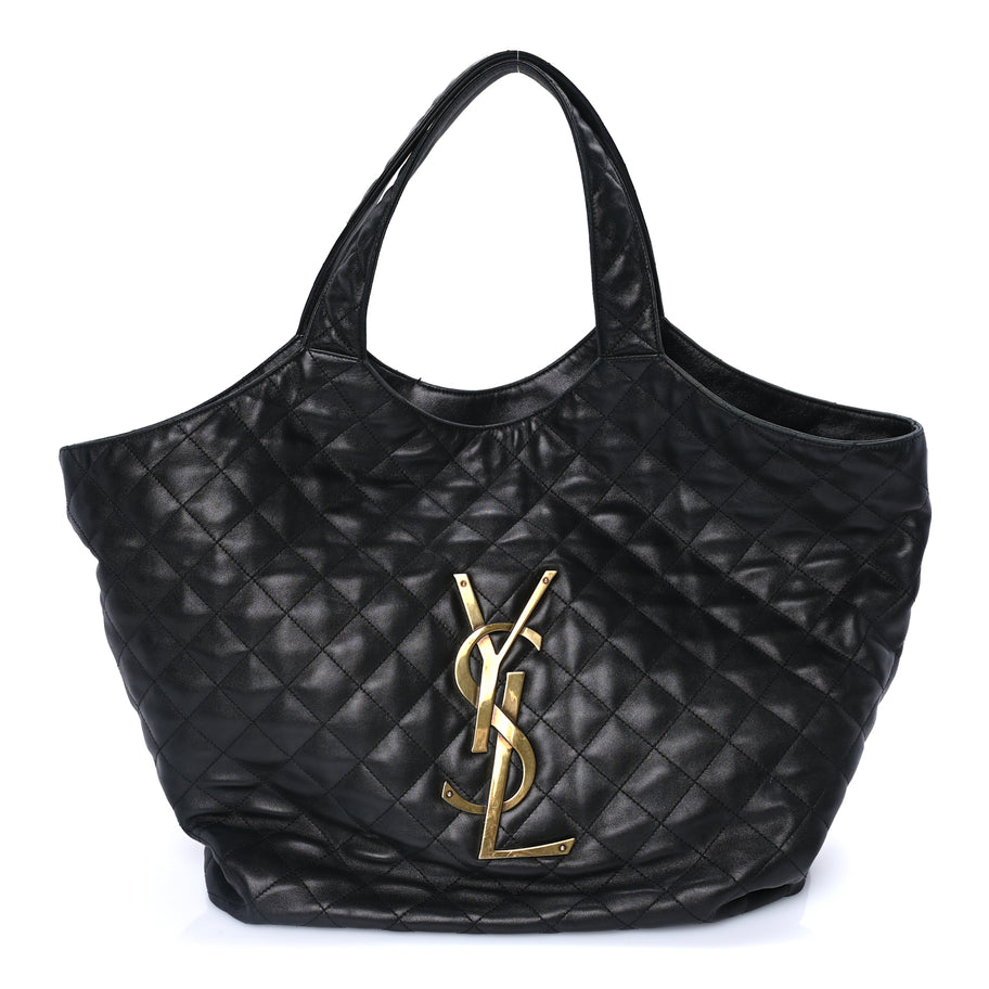 Saint Laurent Lambskin Quilted Maxi Icare Shopping Tote Black Image 1