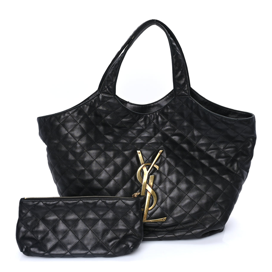 Saint Laurent Lambskin Quilted Maxi Icare Shopping Tote Black Image 2