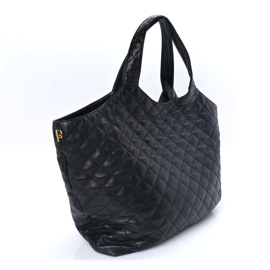 Saint Laurent Lambskin Quilted Maxi Icare Shopping Tote Black Image 3