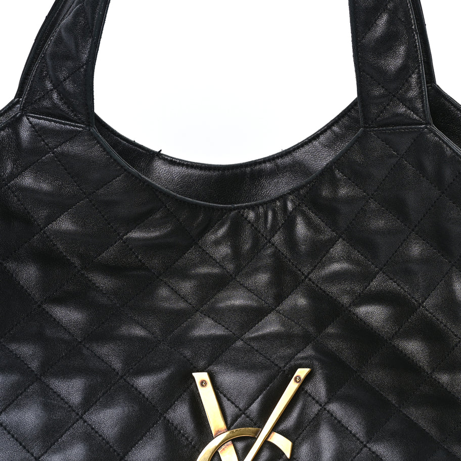 Saint Laurent Lambskin Quilted Maxi Icare Shopping Tote Black Image 7