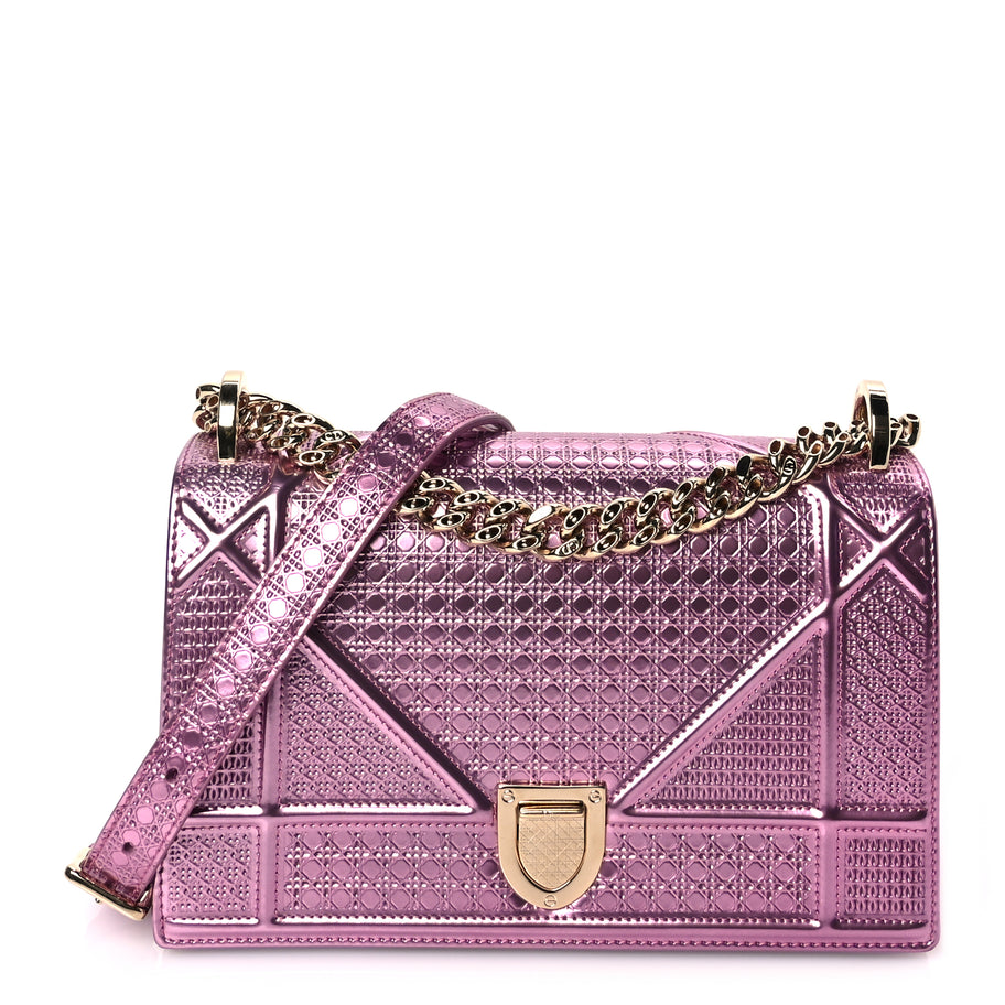 Christian Dior Metallic Patent Micro-Cannage Small Diorama Flap Bag Hyper Pink Image 1