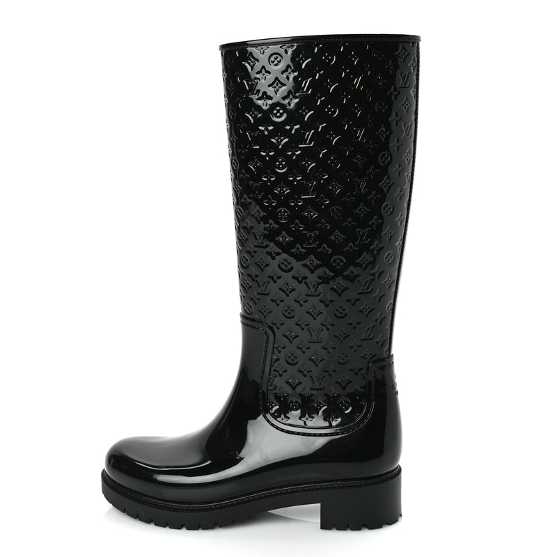  Louis Vuitton Rubber Embossed Monogram Splash Rain Boots 38 Black Monogram
