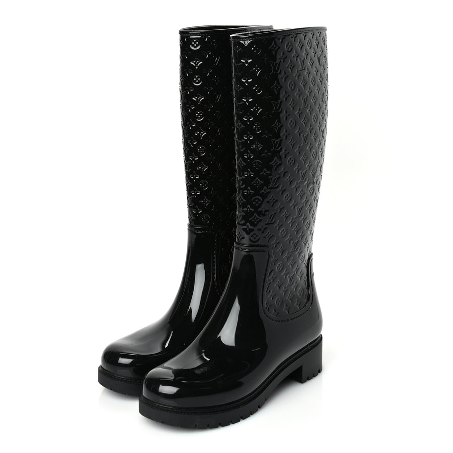 Louis Vuitton Rubber Embossed Monogram Splash Rain Boots 38 Black Monogram Image 2