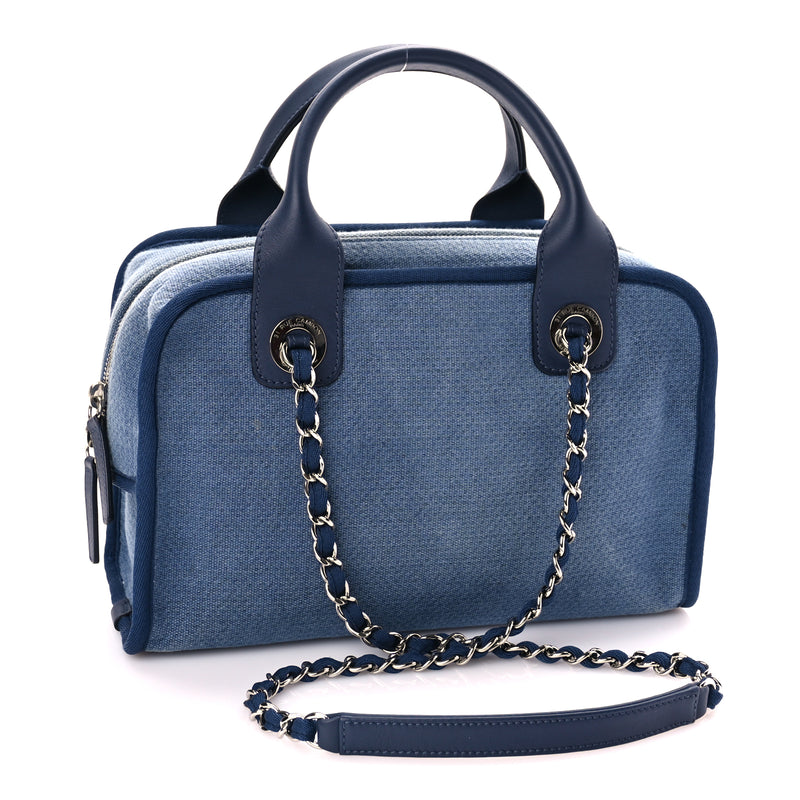  Chanel Canvas Deauville Small Bowling Bag Blue