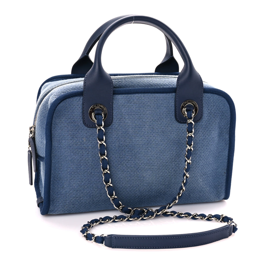 Chanel Canvas Deauville Small Bowling Bag Blue Image 2