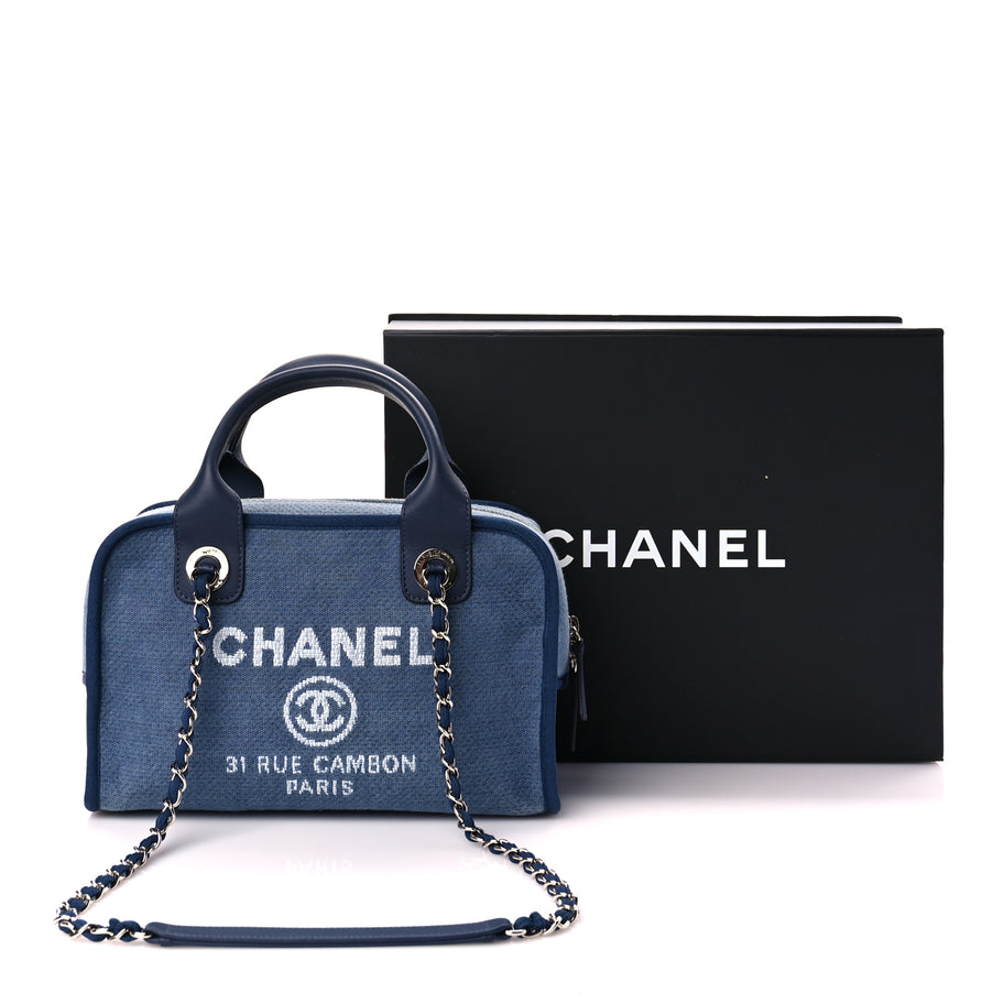 Chanel Canvas Deauville Small Bowling Bag Blue Image 10