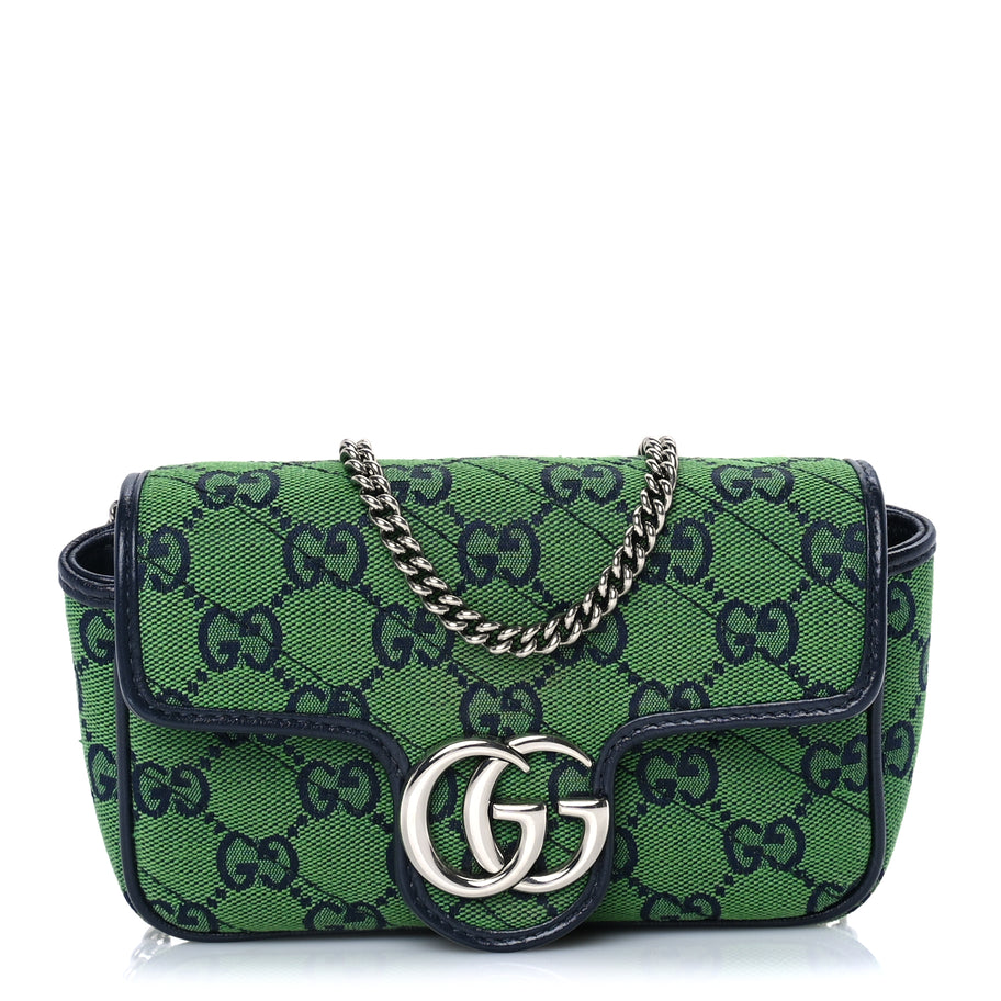 Gucci Monogram Multicolor Matelasse Diagonal Super Mini GG Marmont Shoulder Bag Green Blue Image 1