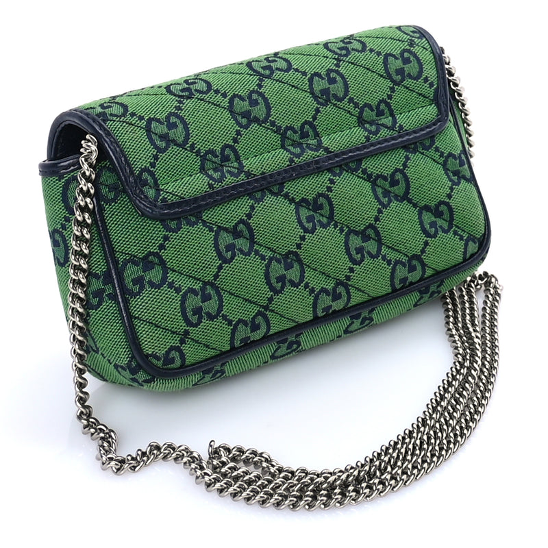  Gucci Monogram Multicolor Matelasse Diagonal Super Mini GG Marmont Shoulder Bag Green Blue