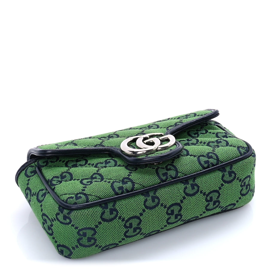 Gucci Monogram Multicolor Matelasse Diagonal Super Mini GG Marmont Shoulder Bag Green Blue Image 3