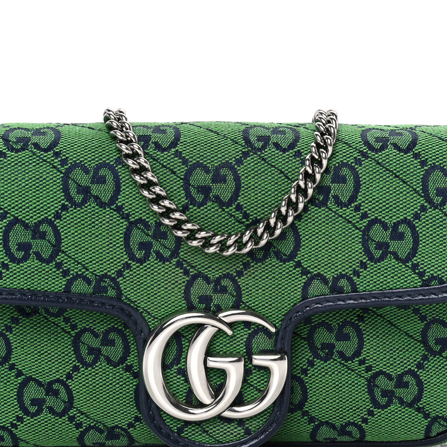 Gucci Monogram Multicolor Matelasse Diagonal Super Mini GG Marmont Shoulder Bag Green Blue Image 6