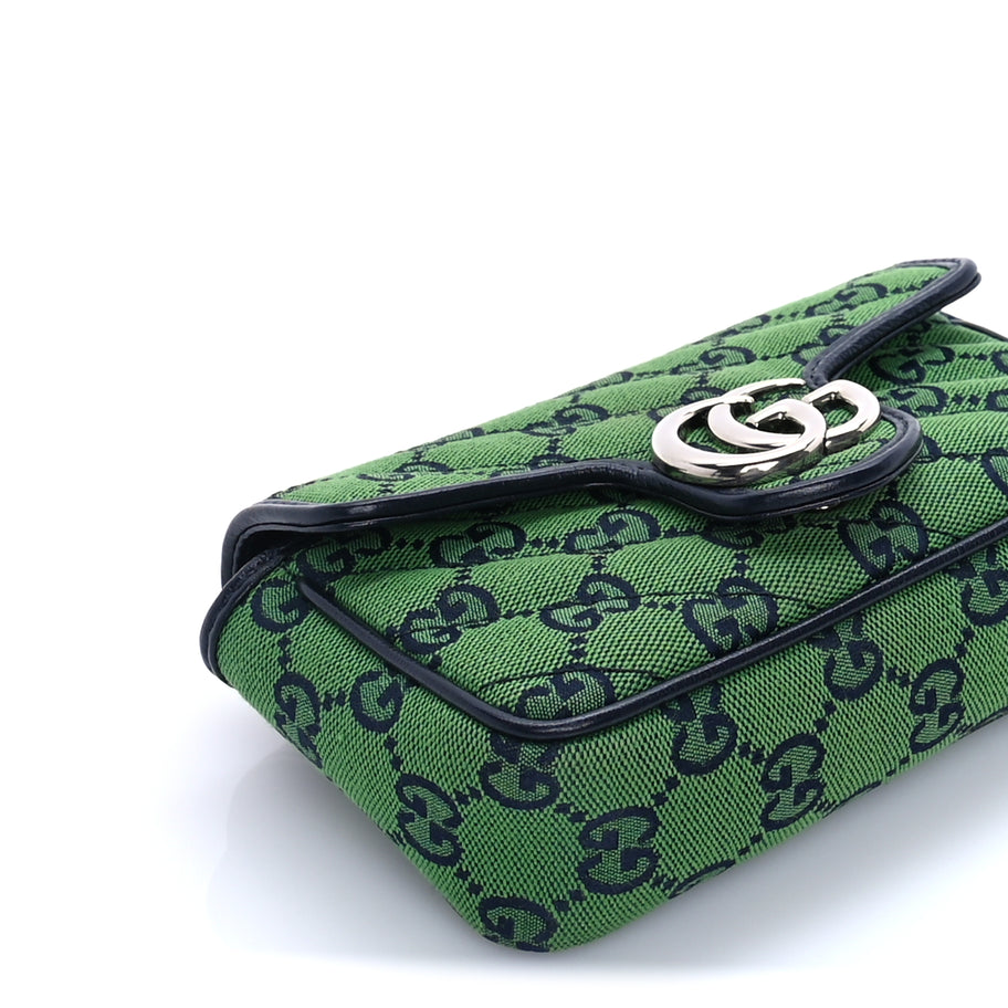 Gucci Monogram Multicolor Matelasse Diagonal Super Mini GG Marmont Shoulder Bag Green Blue Image 7