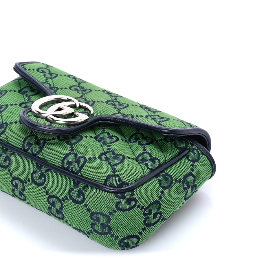 Gucci Monogram Multicolor Matelasse Diagonal Super Mini GG Marmont Shoulder Bag Green Blue Image 8