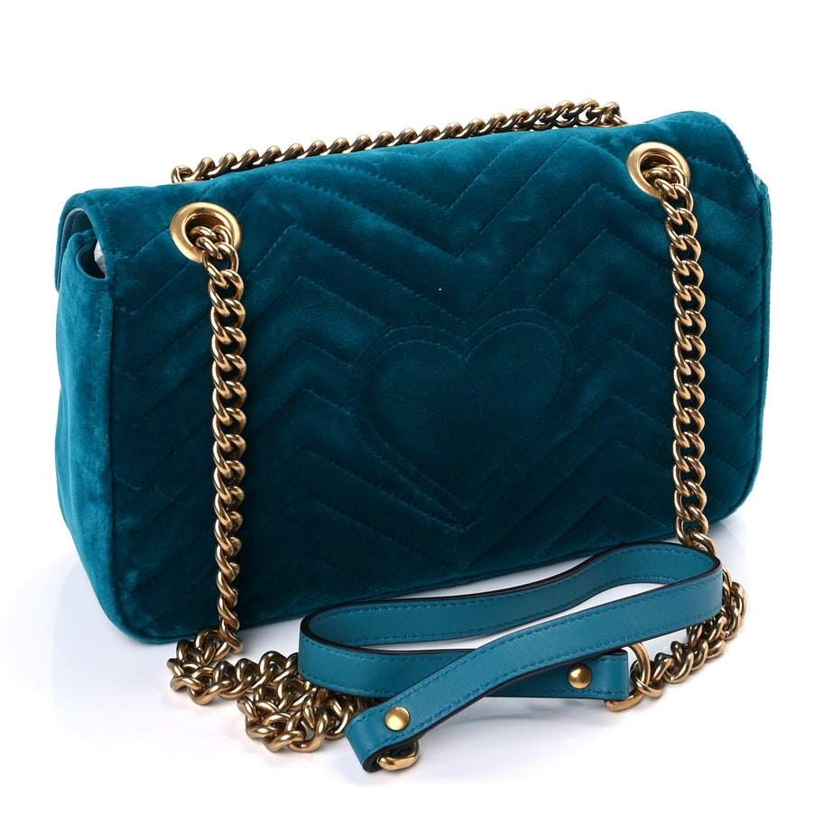 Gucci Velvet Matelasse Small GG Marmont Shoulder Bag  Pavone Cyan Image 2