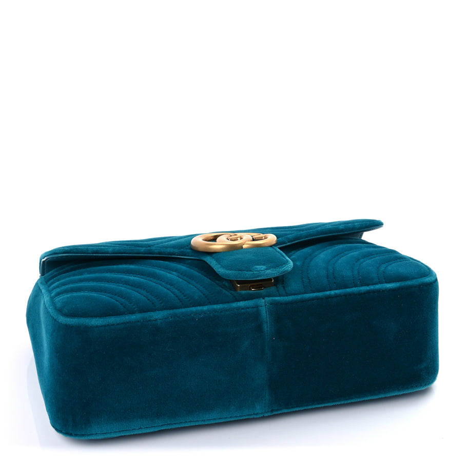 Gucci Velvet Matelasse Small GG Marmont Shoulder Bag  Pavone Cyan Image 3