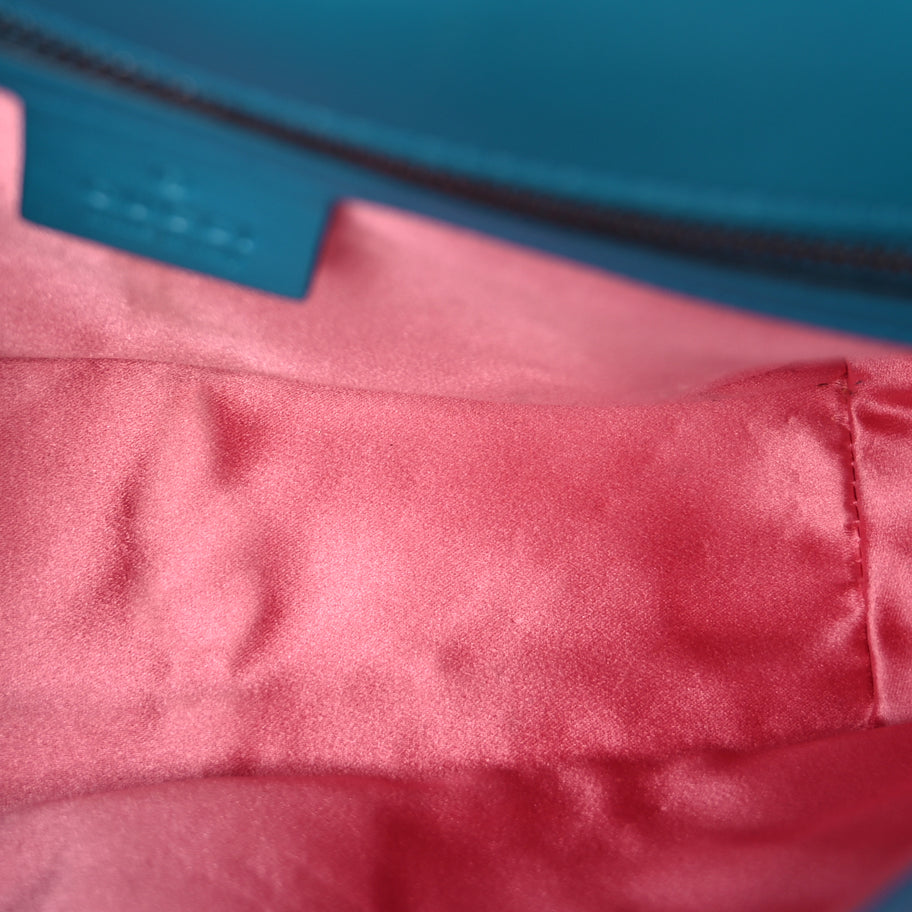 Gucci Velvet Matelasse Small GG Marmont Shoulder Bag  Pavone Cyan Image 4