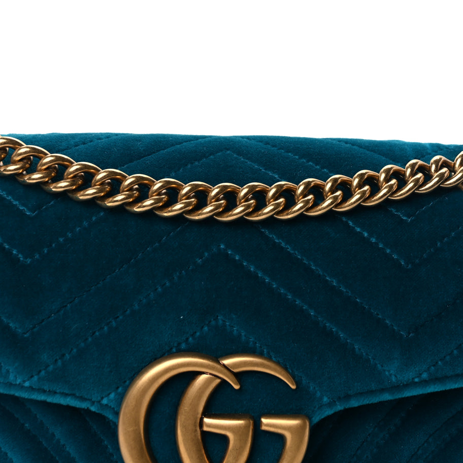 Gucci Velvet Matelasse Small GG Marmont Shoulder Bag  Pavone Cyan Image 6
