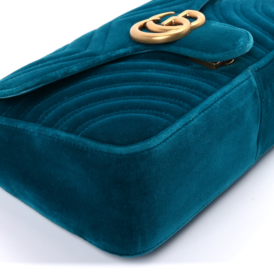 Gucci Velvet Matelasse Small GG Marmont Shoulder Bag  Pavone Cyan Image 7