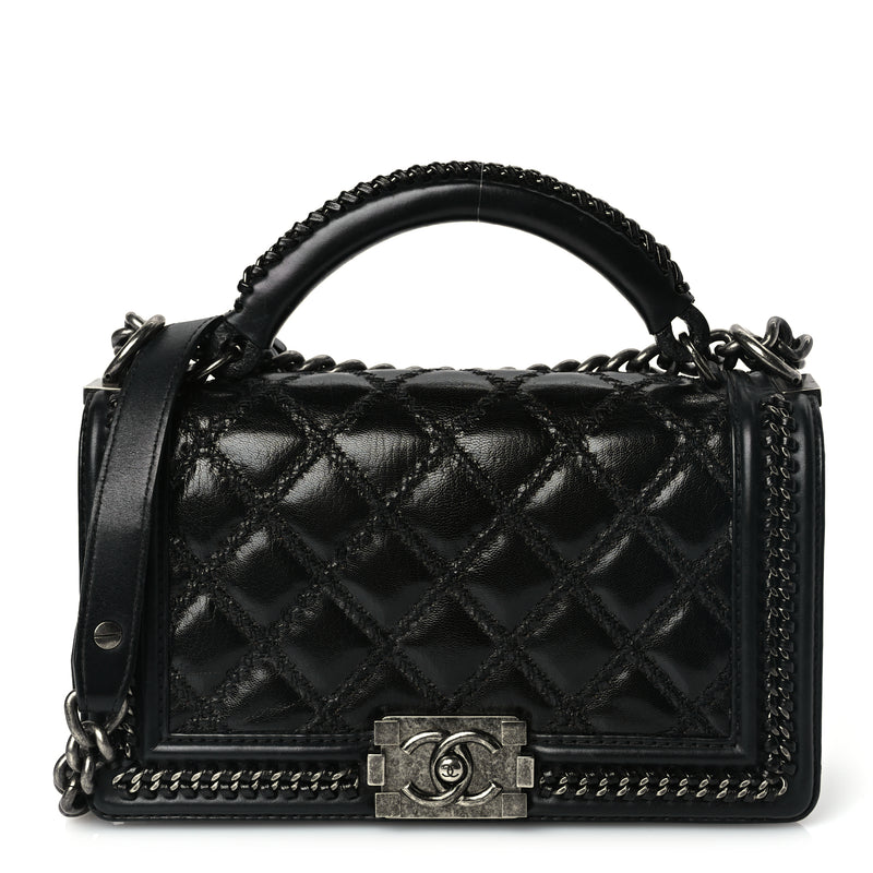  Chanel Goatskin Quilted Medium Boy Top Handle Flap Black