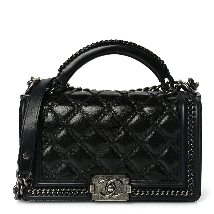Chanel Goatskin Quilted Medium Boy Top Handle Flap Black Image 1