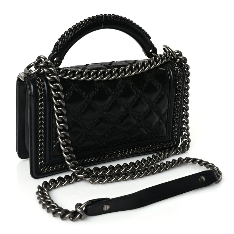  Chanel Goatskin Quilted Medium Boy Top Handle Flap Black