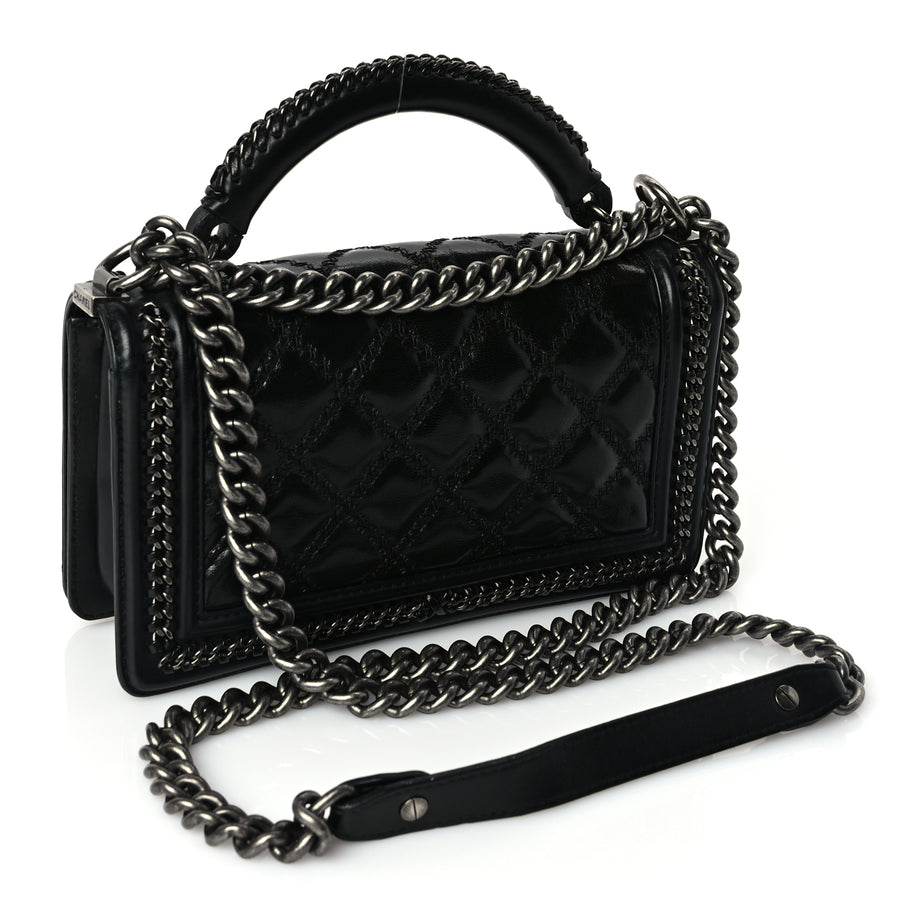 Chanel Goatskin Quilted Medium Boy Top Handle Flap Black Image 2