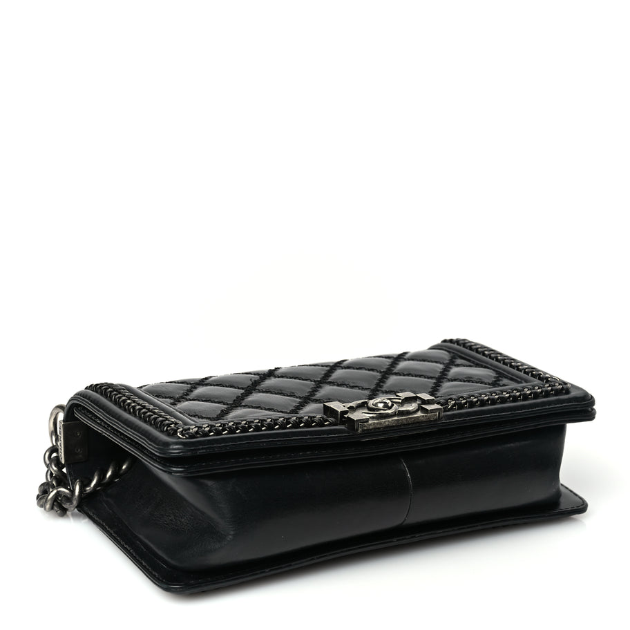 Chanel Goatskin Quilted Medium Boy Top Handle Flap Black Image 3