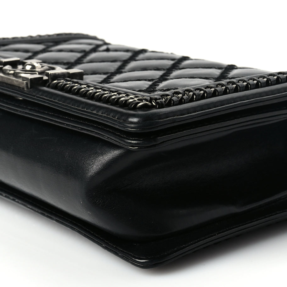 Chanel Goatskin Quilted Medium Boy Top Handle Flap Black Image 9