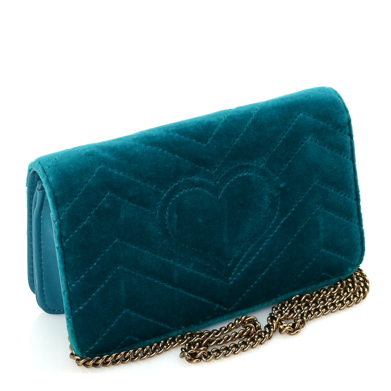  Gucci Velvet Matelasse GG Marmont Mini Bag Pavone Cyan