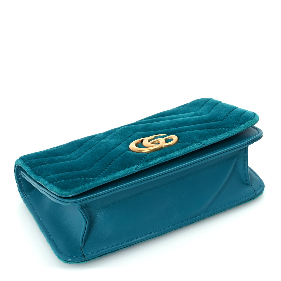 Gucci Velvet Matelasse GG Marmont Mini Bag Pavone Cyan Image 3