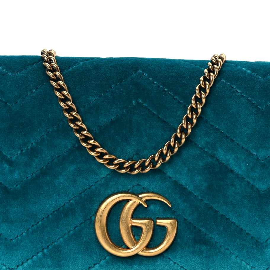 Gucci Velvet Matelasse GG Marmont Mini Bag Pavone Cyan Image 6