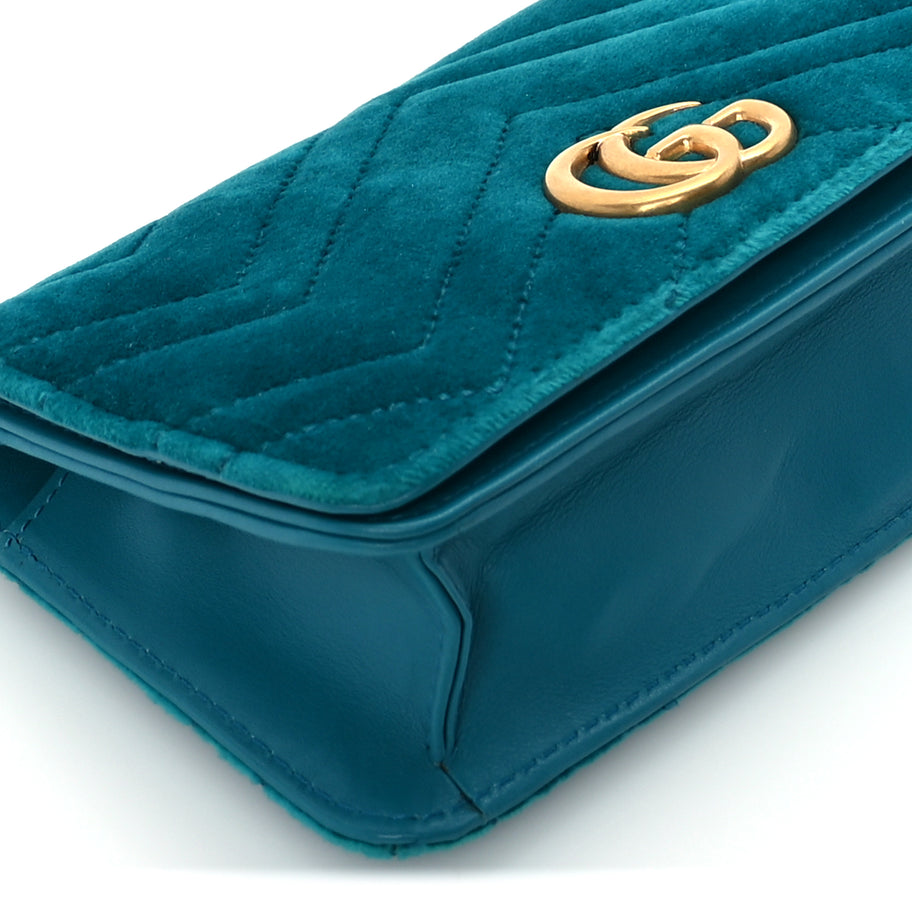Gucci Velvet Matelasse GG Marmont Mini Bag Pavone Cyan Image 7